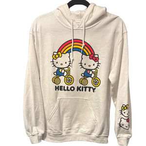 Hello Kitty Oversized White Graphic Hoodie with Kangaroo Pocket